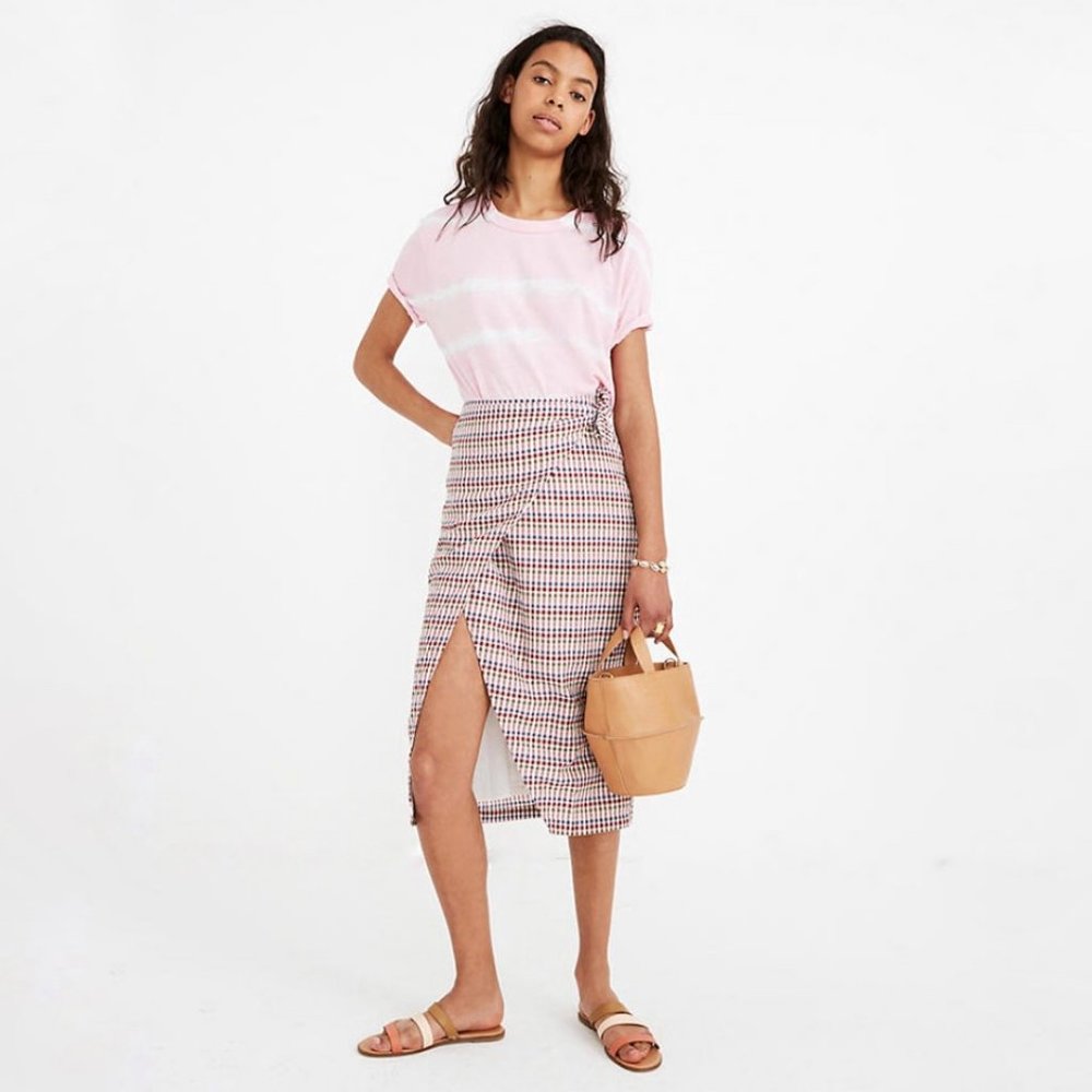 Madewell Sarong Midi Skirt in Rainbow Gingham, size 6